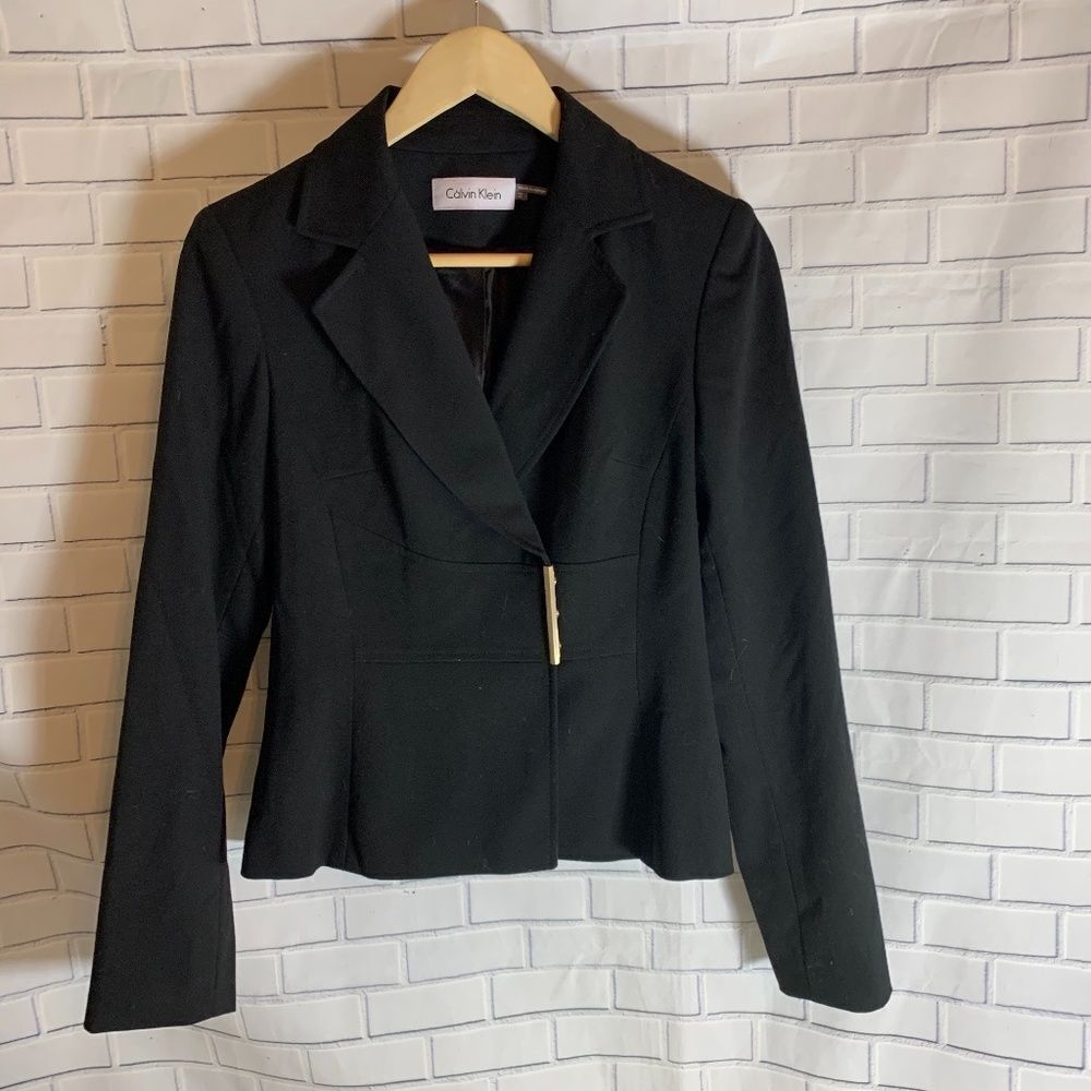 Calvin Klein Black Bar Snap Closure Blazer Sz 2